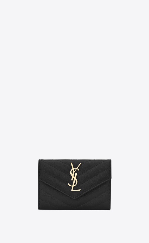 SAINT LAURENT Monogram Matelassé Woman monogram small envelope wallet in grain de poudre embossed leather a_V4